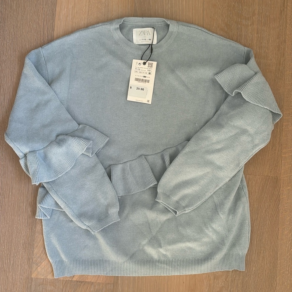 NWT Zara Girls (kid) Blue Ruffle Sweater